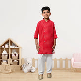 Boys Red Striped Kurta Pyjama Set – Festive Ethnic Wear for Kids